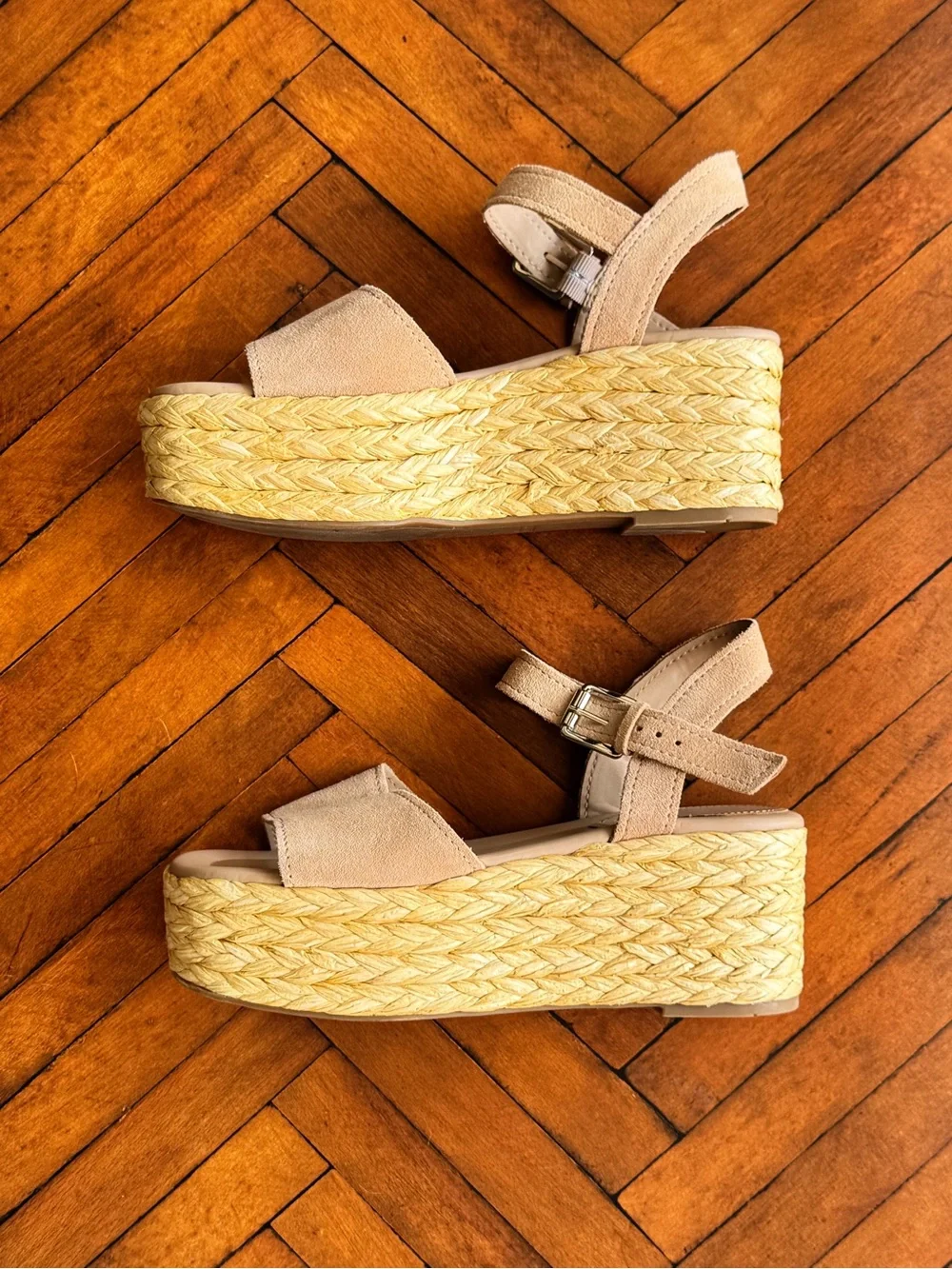 Sz 8.5 Marc Fisher Tan Suede Jellard Espadrille Chunky Jute Wrap Platform Sandal